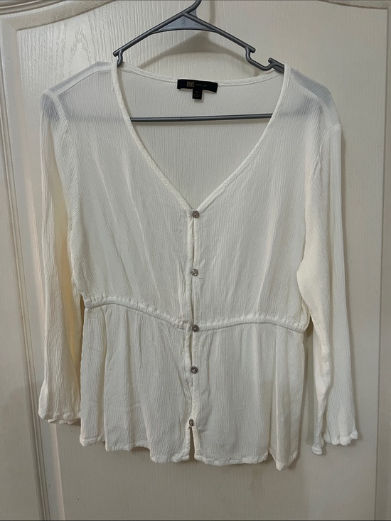 Frye Tops - FRYE Cream Button-Front Peplum Blouse